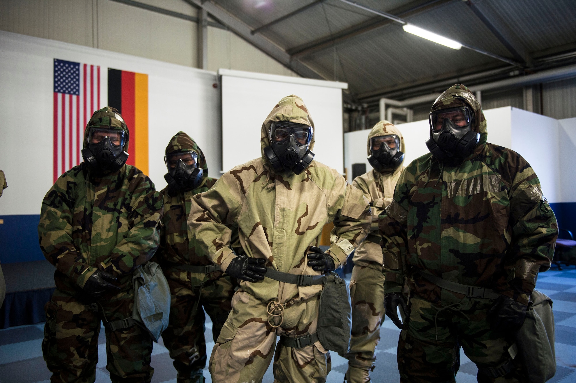 U.S. Airmen assigned to the 86th Civil Engineer Group participate in a chemical, biological, radiological, and nuclear training exercise on Ramstein Air Base, Germany, April 12, 2018. All Airmen are responsible for maintaining ample knowledge of CBRN operations regardless of rank or career field. (U.S. Air Force photo by Senior Airman Joshua Magbanua)