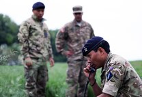 Soldiers in field on radio