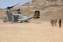 U.S. Marines with the 26th Marine Expeditionary Unit (MEU) exit an MV-22B Osprey to observe training events as part of exercise Eager Lion, Al Quwayrah, Jordan, April 19, 2018. Eager Lion is a capstone training engagement that provides U.S. forces and the Jordan Armed Forces an opportunity to rehearse operating in a coalition environment and to pursue new ways to collectively address threats to regional security and improve overall maritime security.  (U.S. Marine Corps photo by Gunnery Sgt. Eric L. Alabiso II/Released)