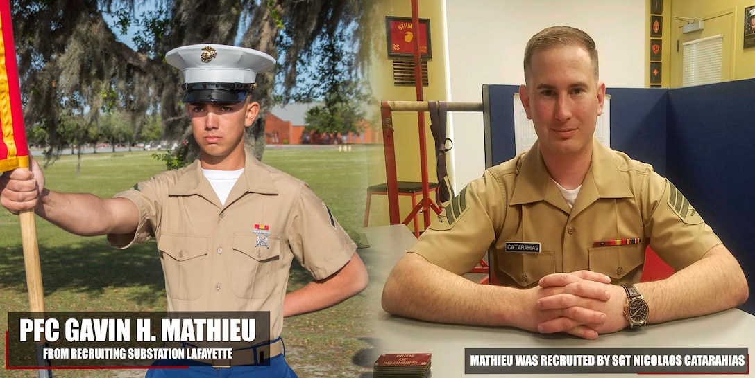 Private First Class Gavin H. Mathieu graduated Marine Corps recruit training April 20, 2018, aboard Marine Corps Recruit Depot Parris Island, South Carolina. Mathieu was the Honor Graduate of platoon 1028. Mathieu was recruited by Sgt. Nicolaos Catarahias from Recruiting Substation Lafayette. (U.S. Marine Corps photo by Lance Cpl. Jack A. E. Rigsby)