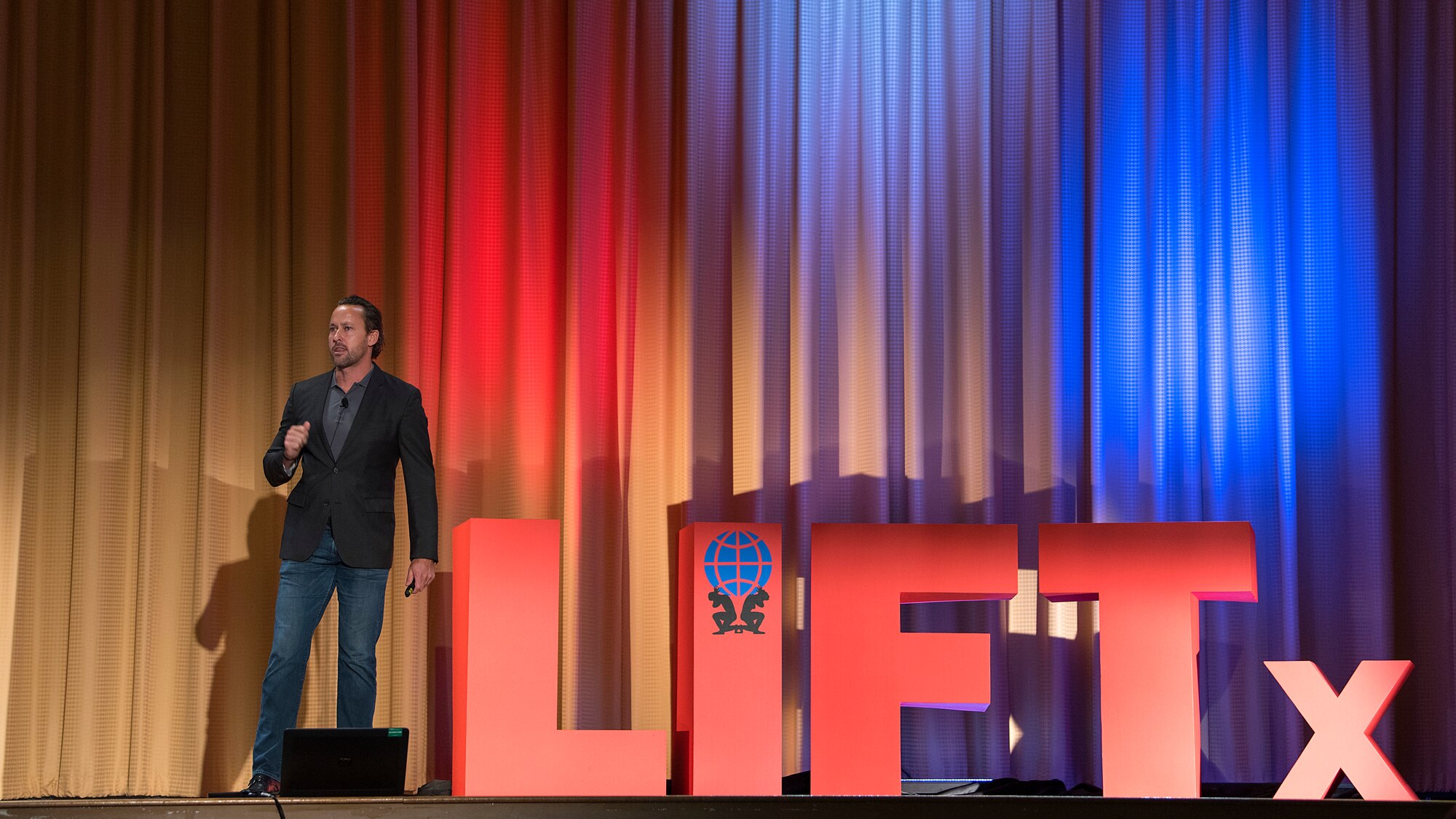 Brent Gleeson, a former U.S. Navy SEAL and serial entrepreneur, speaks during the Leaders Inspiring for Tomorrow seminar hosted by MacDill Air Force Base, Fla., April 19, 2018. Gleeson spoke on how the principles of discipline and resiliency learned through military training can be applied to building high-performance teams in the business world. LIFTx brought together 10 diverse speakers from around the country who shared their stories of leadership, inspiration, innovation and resiliency.