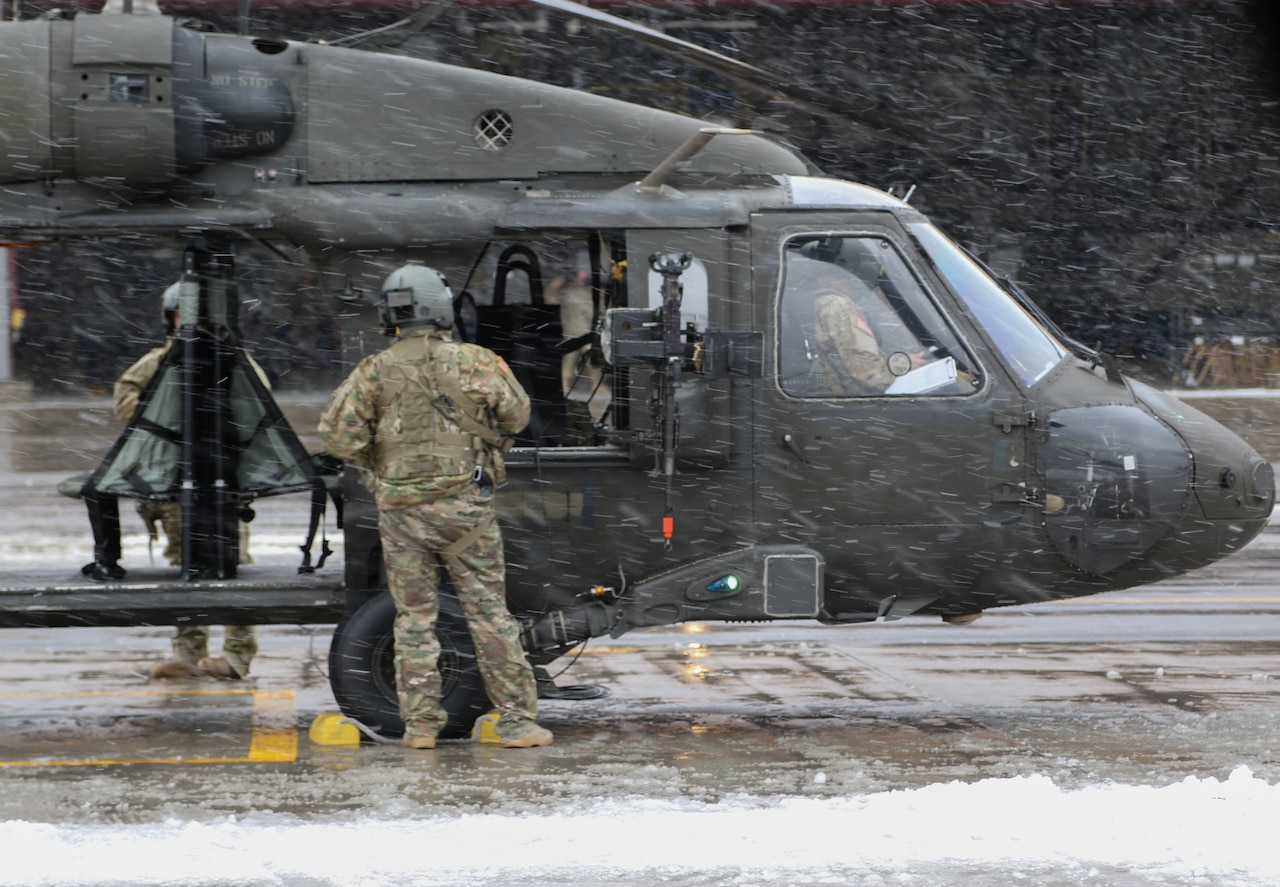 10th Combat Aviation Brigade pilots from Fort Drum, N.Y., executed tactical flight operations during the Falcon's Peak exercise.