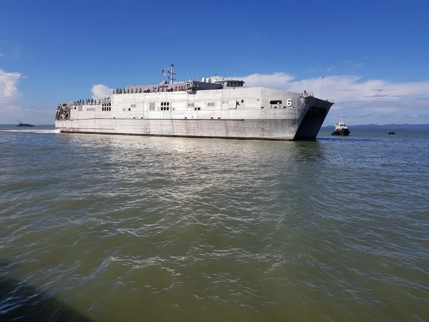 TUWAU, Malaysia (April 21, 2018) Military Sealift Command expeditionary fast transport USNS Brunswick (T-EPF 6) pulls in to Tawau, Malaysia for a mission stop in support of Pacific Partnership 2018. PP18’s mission is to work collectively with host and partner nations to enhance regional interoperability and disaster response capabilities, increase stability and security in the region, and foster new and enduring friendships across the Indo-Pacific Region.