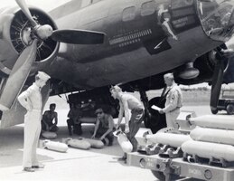 Memphis Belle being loaded with practice bombs at MacDill AAF.