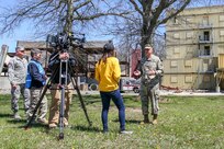 Army Maj. Gen. Richard Gallant, commander, Joint Task Force Civil Support (JTF-CS), responds to questions during an interview with ABC11 Eyewitness News reporter Morgan Norwood at Muscatatuck Urban Training Center, Ind. Apr 20, 2018. JTF-CS is currently engaged in exercise Vibrant Response, an annual exercise that tests JTF-CS’s and the Defense Chemical, Biological, Radiological and Nuclear Response Force (DCRF)’s ability to respond to a catastrophic event. JTF-CS provides command and control for designated Department of Defense specialized response forces to assist local, state, federal and tribal partners in saving lives, preventing further injury and providing critical support to enable community recovery. (U.S. DoD photo by Mass Communication Specialist 3rd Class Michael Redd/released)