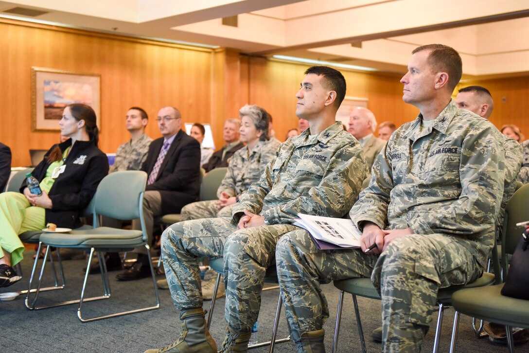 U.S. Air Force Col. Ricky Mills, 17th Training Wing commander and Col. Jeffrey Sorrell, 17th Training Wing vice commander, attend the quarterly community partnership agreement meeting held at San Angelo Community Medical Center, San Angelo, Texas, April 19, 2018. The partnership meeting included working groups as military and civilians brainstormed solutions and strategies for new initiatives (U.S. Air Force photo by Aryn Lockhart/Released)