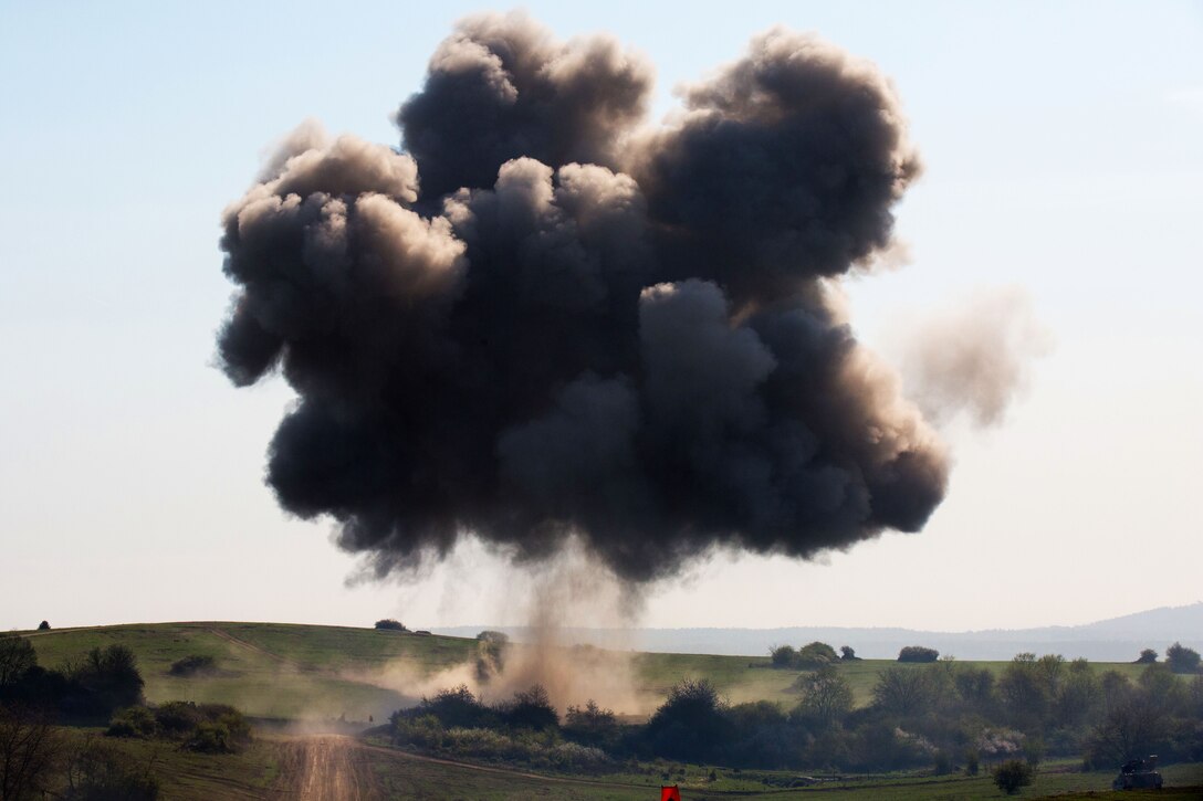 Soldiers conduct mine-clearing training.