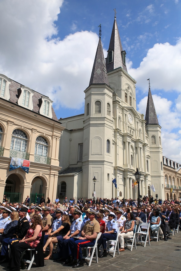 Service members and distinguished visitors from around the world gathered in the French Quarter in celebration of the New Orleans tricentennial ceremony, New Orleans, April, 21, 2018. The celebration was an opportunity for service members, distinguished visitors, and elected officials to come together in celebration of the culture and history of New Orleans since its founding in 1718. (U.S. marine Corps photo by Lance Cpl. Samantha Schwoch/released)
