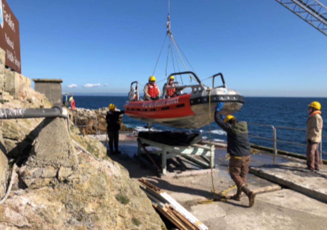 A crew from the U.S. Army Corps of Engineers resupplies scientists on the Farallon Islands, a remote speck of inhospitable land off the coast of San Francisco.