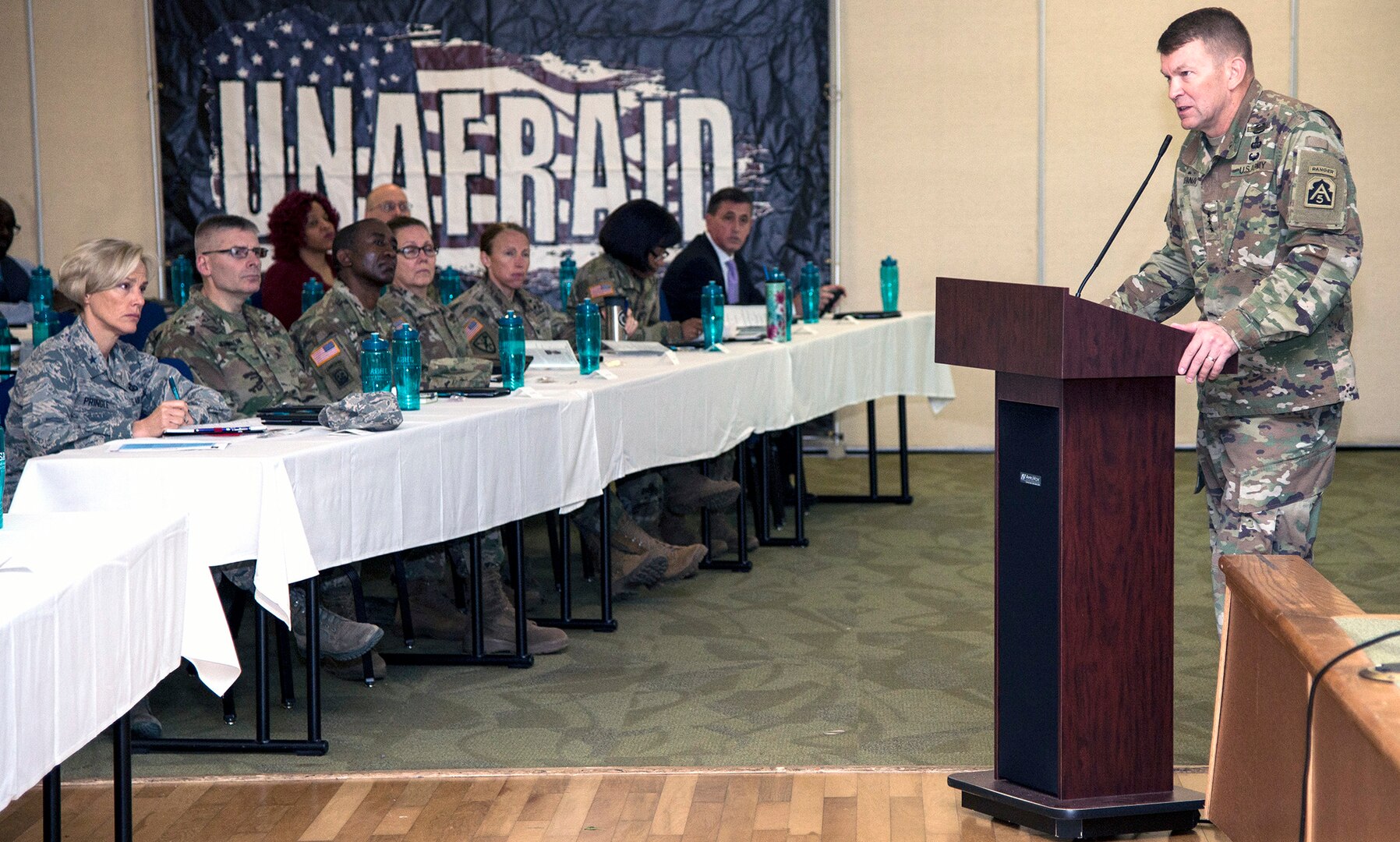 In his opening remarks at the Joint Base San Antonio Sexual Assault Awareness and Prevention Summit at the Sam Houston Community Center at JBSA-Fort Sam Houston April 19, Lt. Gen. Jeffrey Buchanan, U.S. Army North (Fifth Army) commanding general, said service members need to build a culture of trust in preventing and stopping sexual assault in the military.