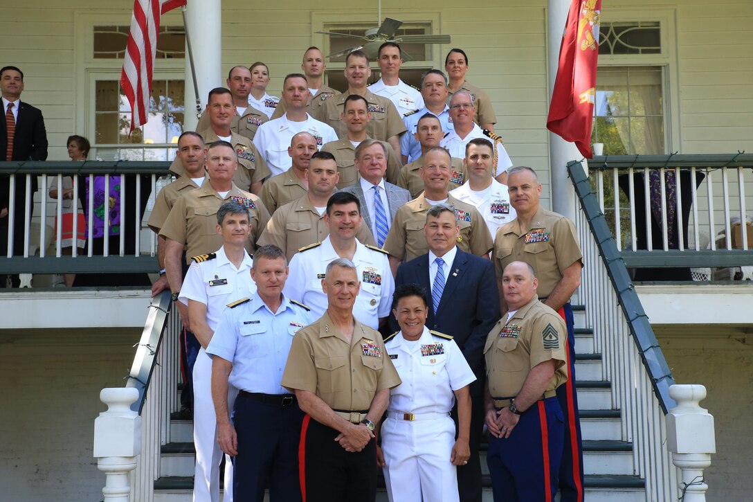 Lt. Gen. Rex C. McMillian, commanding general of Marine Forces Reserve and Marine Forces North, poses with distinguished visitors following a brunch held at the Historic Lebeuf Plantation House in celebration of Navy Fleet week in New Orleans, April 23, 2018. Navy Fleet week is an opportunity for citizens of New Orleans and surrounding areas to meet service members and witness the latest capabilities of today’s maritime service. (U.S. Marine Corps phot by Lance Cpl. Samantha Schwoch/released)