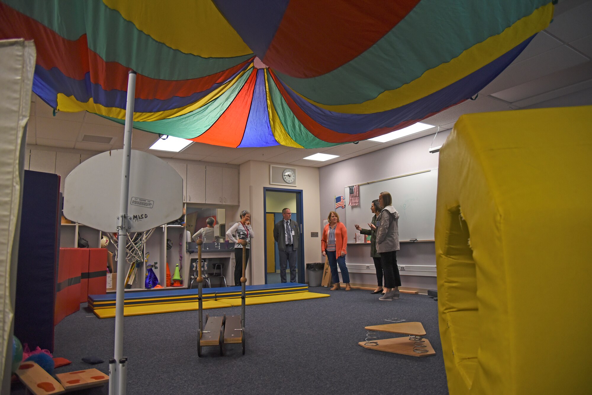 Gonzaga’s School of Counseling tours Michael Anderson Elementary at Fairchild Air Force Base, Washington, April 17, 2018. The group visited the base education center, received a mission brief and had a tour at the elementary school to get an inside look at the resources available to military children. (U.S. Air Force photo/Senior Airman Mackenzie Richardson)