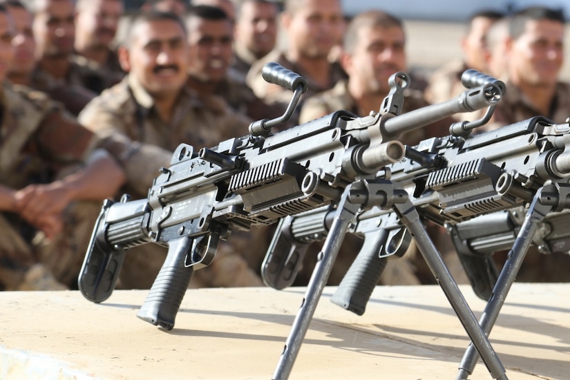 Members of Iraq’s Counter-Terrorism Service prepare for their first class on heavy weapons in 2nd School at Baghdad Diplomatic Support Center, Iraq.