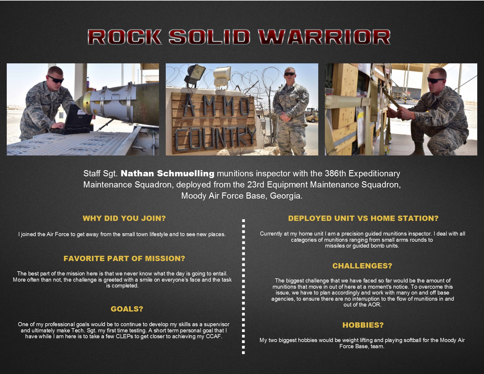 Rock Solid Warrior: Staff Sgt. Nathan Schmuelling > Moody