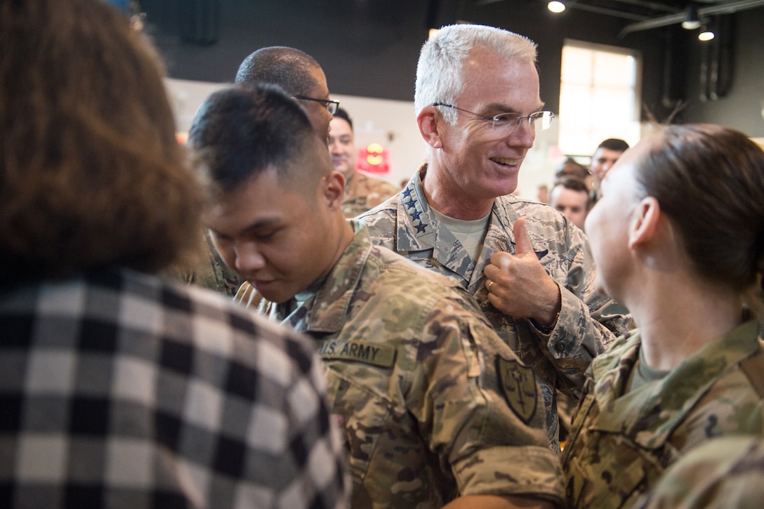 Air Force Gen. Paul J. Selva, vice chairman of the Joint Chiefs of Staff, gives the 'thumbs up' during a troop visit in South Korea.
