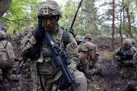 Soldier talking on radio