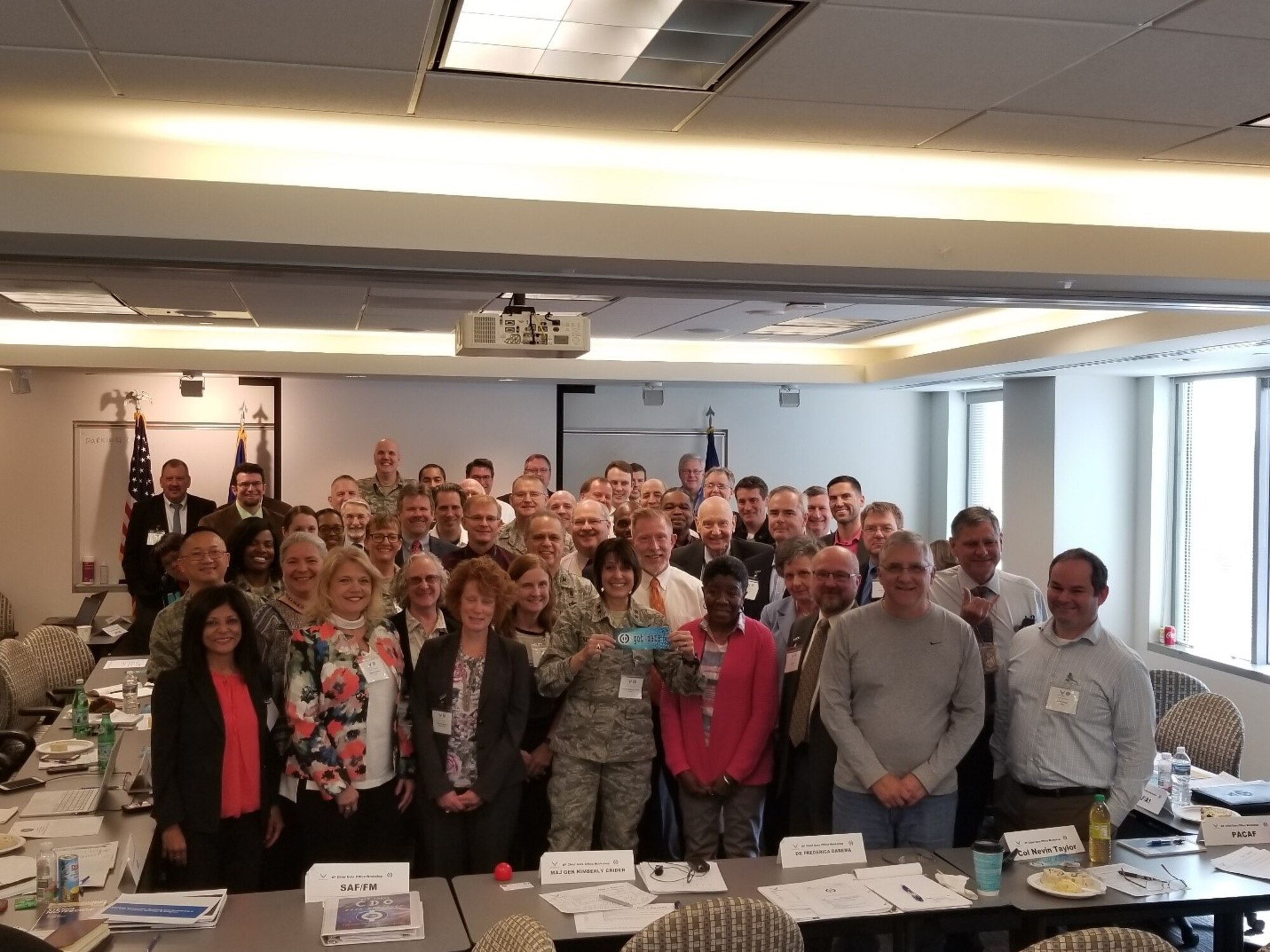 More than 70 representatives from major commands and functional communities across the Air Force gathered in Arlington, Virginia, April 11-13, 2018, to collaborate on the way forward for defining an enterprise-wide, scalable capability that makes data Visible, Accessible, Understandable, Linked, and Trustworthy
