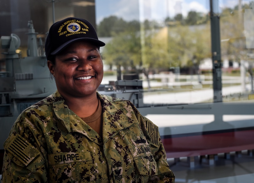 Portrait of sailor in camouflage uniform.