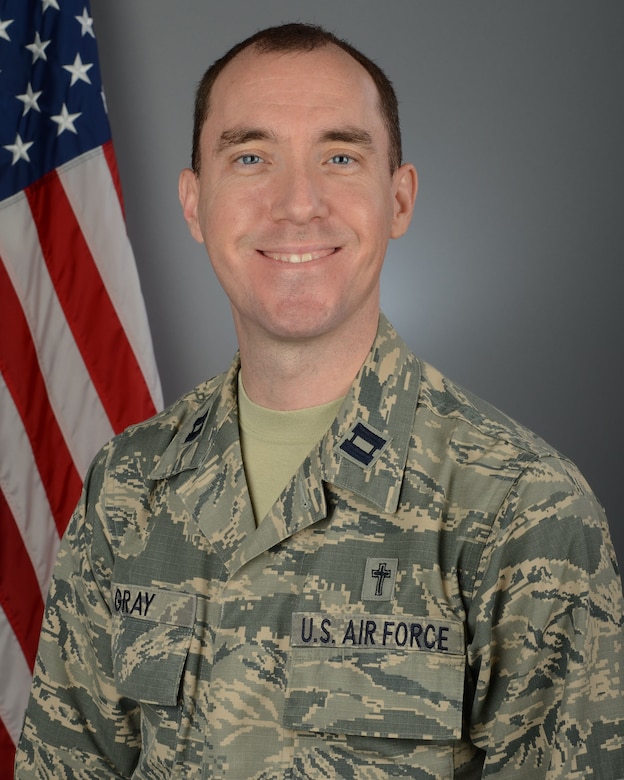 U.S. Air Force Capt. Matthew Gray, a chaplain assigned to 169th Fighter Wing, at McEntire Joint National Guard Base, S.C., Feb. 6, 2018. (U.S. Air National Guard photo by Senior Airman Megan Floyd)