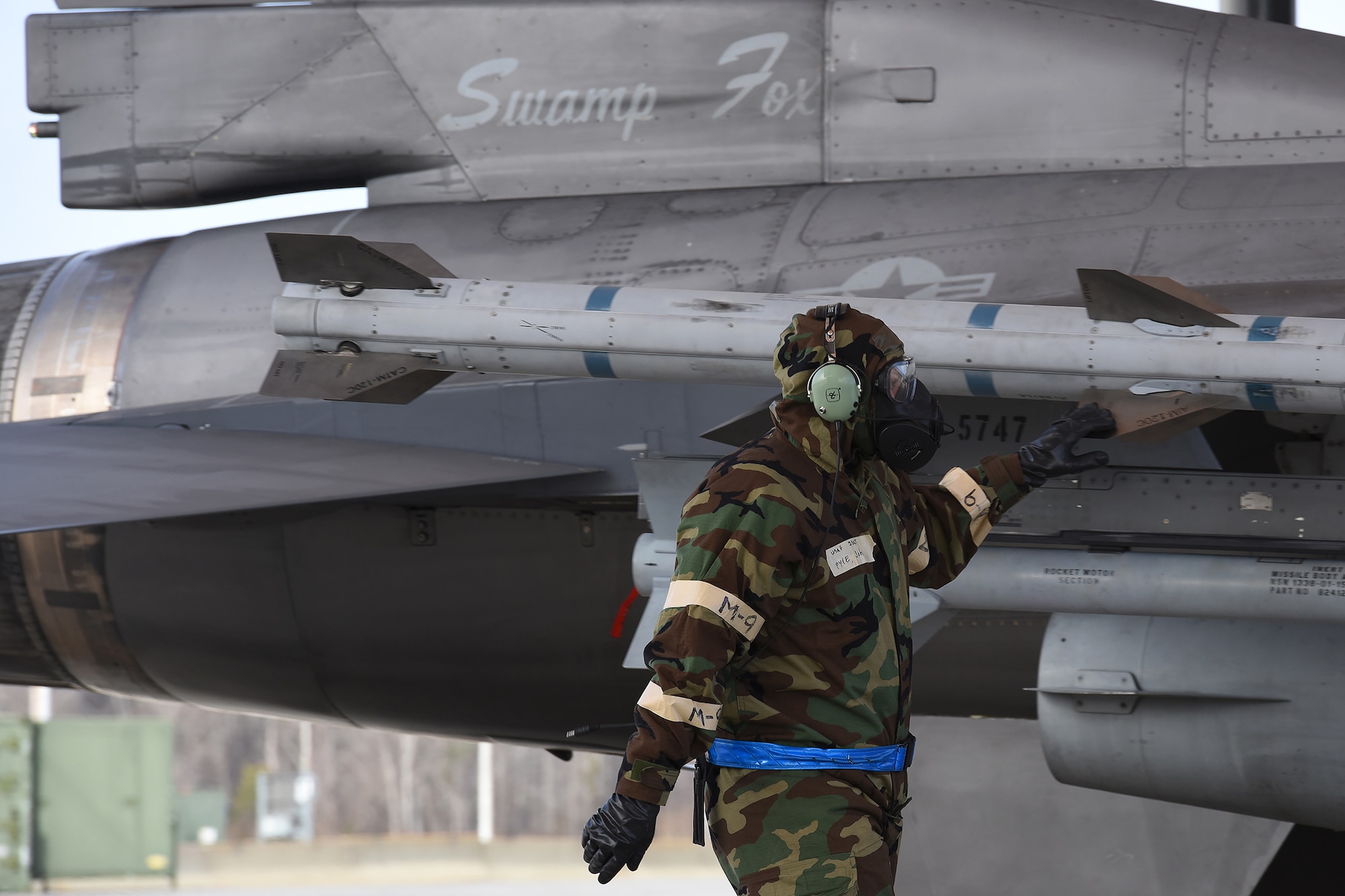 U.S. Airmen, assigned to the South Carolina Air National Guard’s 169th Fighter Wing, perform yearly Task Qualification Training (TQT) during an Ability to Survive and Operate (ATSO) exercise at McEntire Joint National Guard Base, S.C., Feb. 3, 2018. Swamp Fox Airmen continue to hone routine skills to meet combatant command requirements. The muscle memory that is formed by 
using this equipment multiple times allows Airmen the ability to focus their attention on completing the mission under austere conditions.  (U.S. Air National Guard photo by Senior Airman Ashleigh Pavelek)