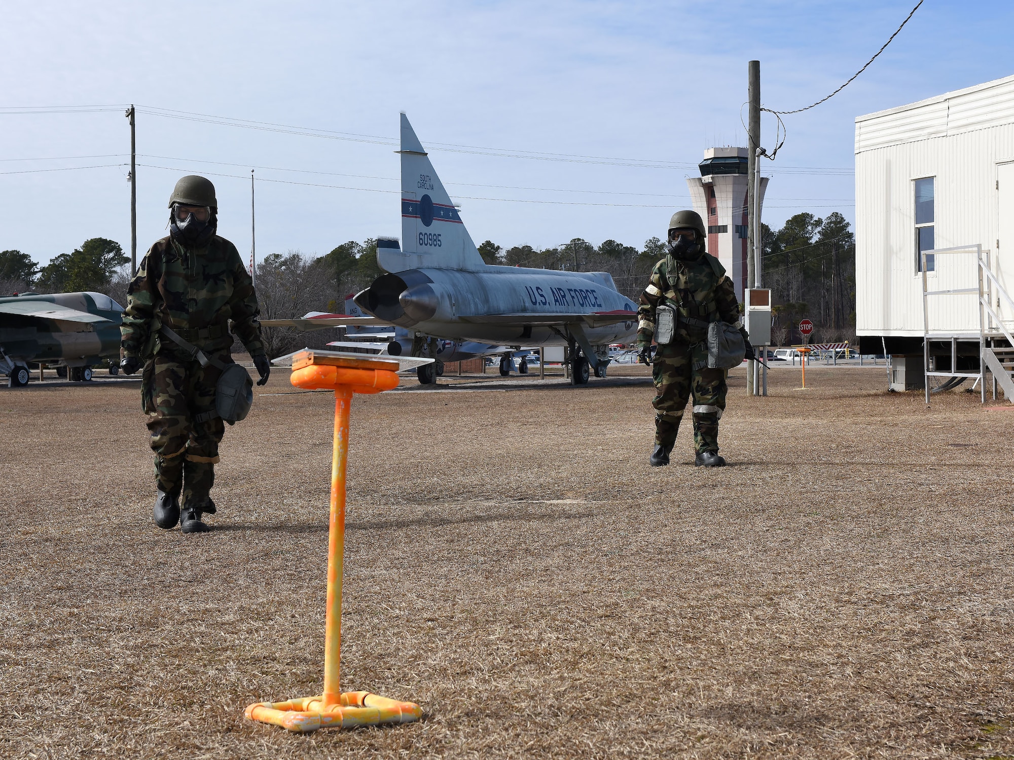 U.S. Air Force Airmen, assigned to the South Carolina Air National Guard’s 169th Fighter Wing, perform yearly Task Qualification Training (TQT) during an Ability to Survive and Operate (ATSO) exercise at McEntire Joint National Guard Base, S.C., Feb. 3, 2018. Swamp Fox Airmen continue to hone routine skills to meet combatant command requirements. The muscle memory that is formed by using this equipment multiple times allows Airmen the ability to focus their attention on completing the mission under austere conditions. (U.S. Air National Guard photo by Senior Airman Ashleigh Pavelek)