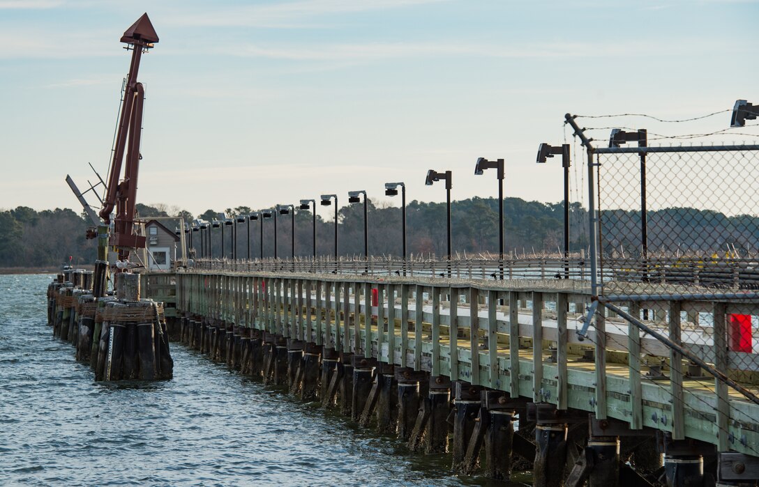 The current pier at Joint Base Langley-Eustis, Virginia, is scheduled to be decommissioned when the new one is completed in the first quarter of 2019. Compared to the old pier, the new one will be safer, bigger and better able to hold up against inclement weather. (U.S. Air Force photo by Airman 1st Class Tristan Biese)