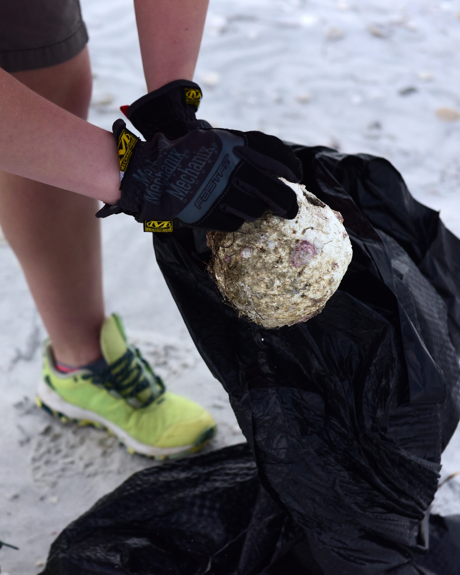 Volunteers from Tyndall Air Force Base, Fla., and the surrounding area took part in the “Tidy Up for Turtles Beach Clean-Up” at the Tyndall NCO Beach April 21, 2018. Volunteers walked the beach searching for visible debris in preparation for the upcoming sea turtle nesting season. Sea turtles and protected shorebirds often make the Tyndall NCO Beach their nesting grounds and are federally protected due to illegal harvesting, habitat encroachment and pollution. (U.S. Air Force photo by Senior Airman Cody R. Miller/Released)