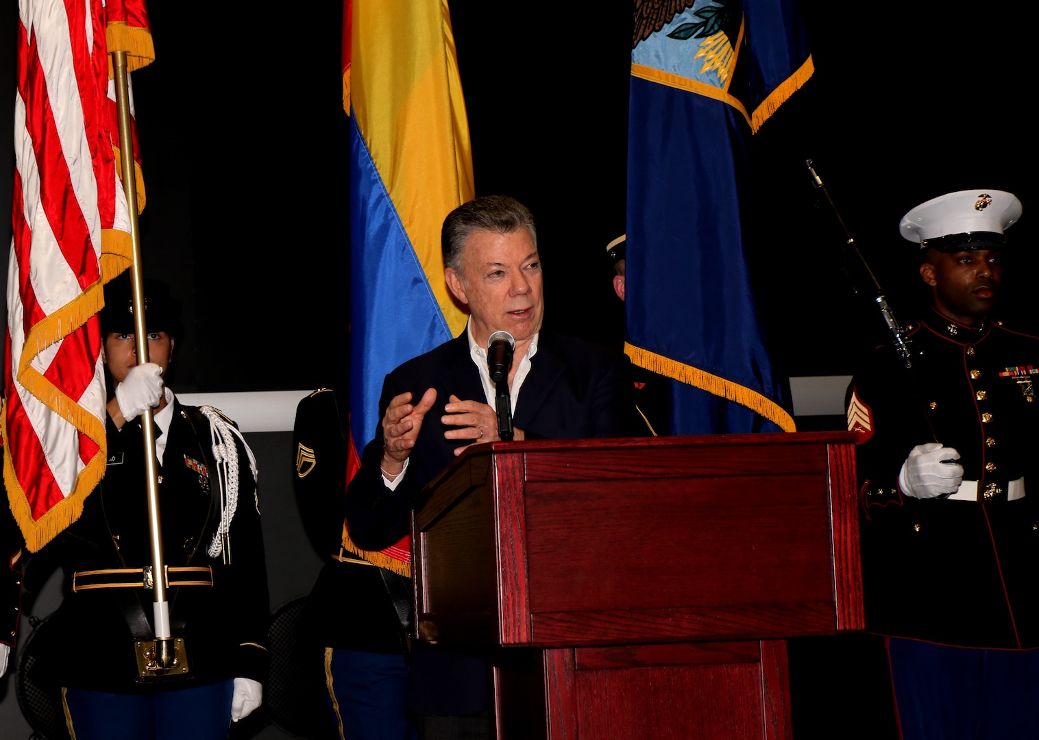 Colombian President Juan Manuel Santos speaks at U.S. Southern Command