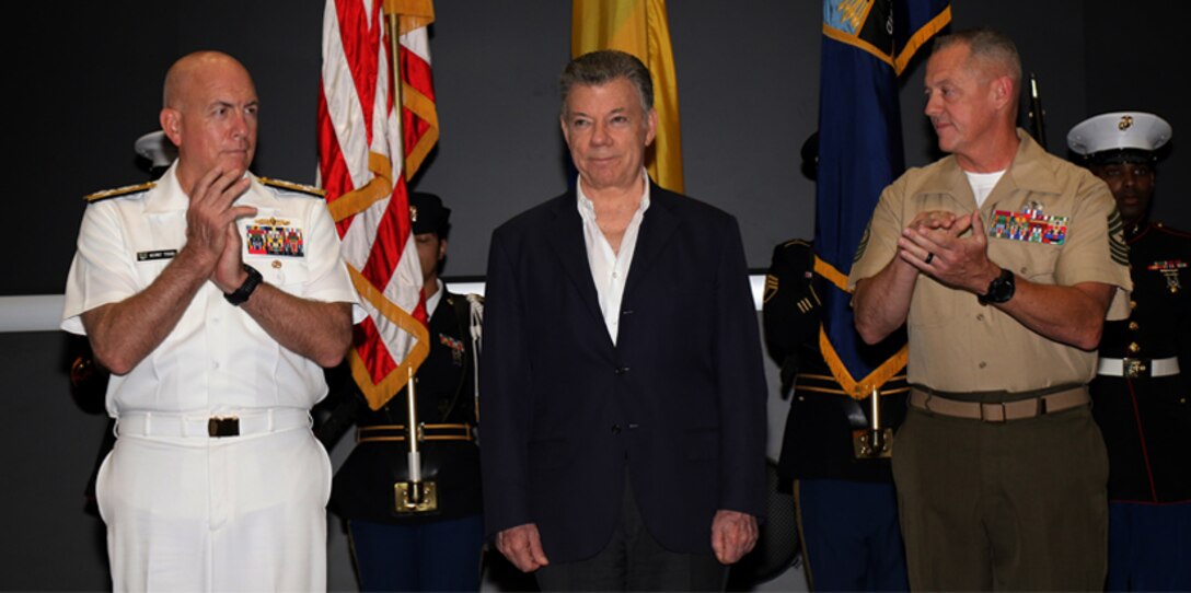 President Santos applauded at SOUTHCOM.