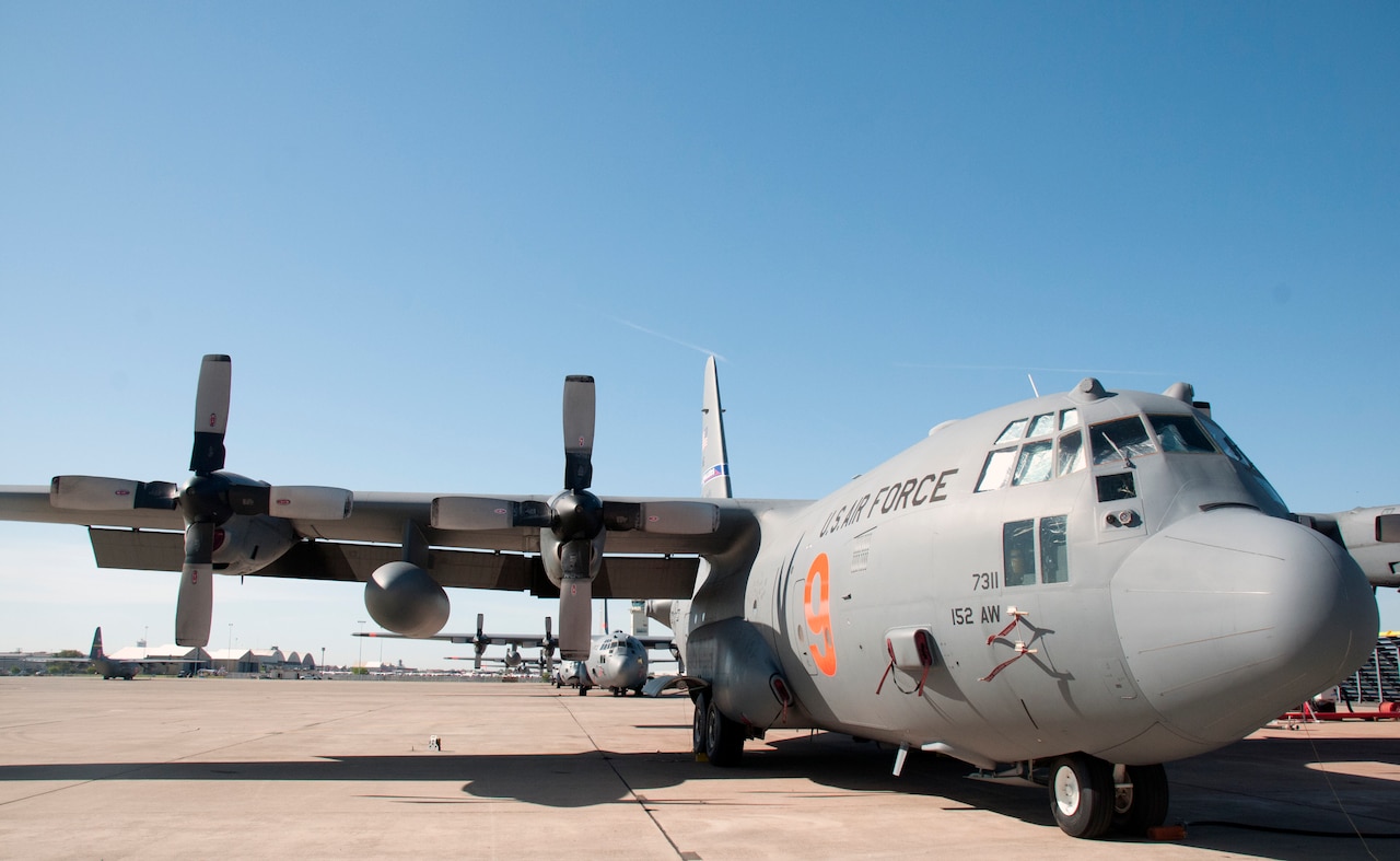 A C-130 equipped with a firefighting system.