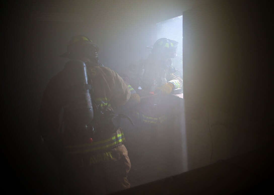 Marine Corps Air Station Beaufort Station Fire Department, Burton Fire Department, and Beaufort Fire Department conducted a live fire training exercise at the Pinewood Fire Station April 24. The fire departments conducted the exercise to familiarize each other with their protocols. The three fire districts have signed automatic aid contracts agreeing to assist in structure fires regardless of which district it�s in.