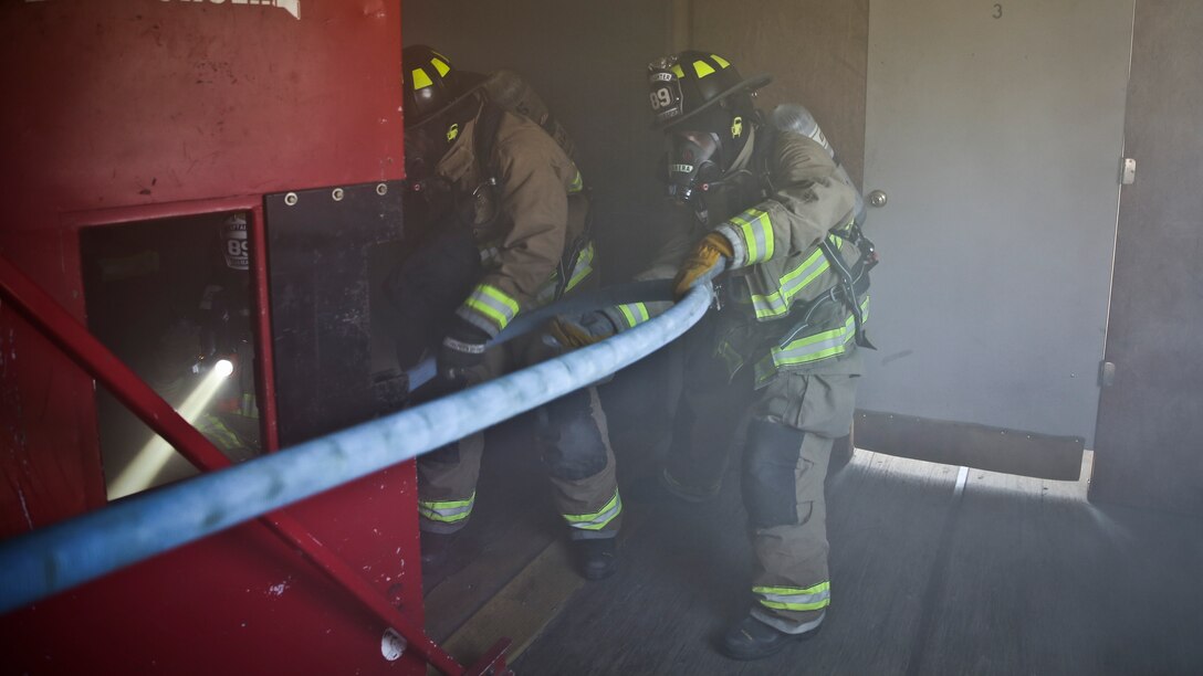 Marine Corps Air Station Beaufort Station Fire Department, Burton Fire Department, and Beaufort Fire Department conducted a live fire training exercise at the Pinewood Fire Station April 24. The fire departments conducted the exercise to familiarize each other with their protocols. The three fire districts have signed automatic aid contracts agreeing to assist in structure fires regardless of which district it�s in.