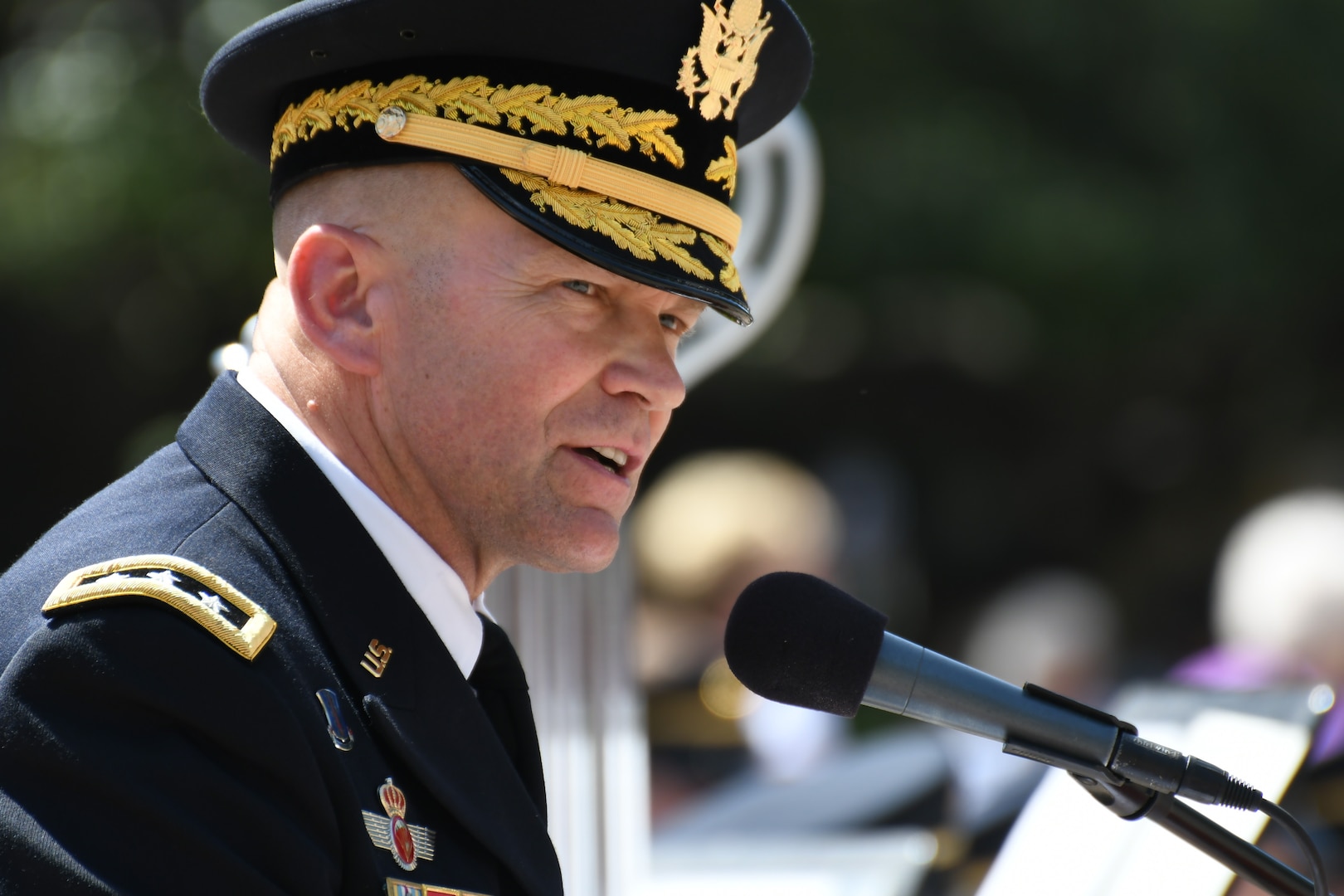 Lt. Gen. Jeffrey S. Buchanan, commander, U.S. Army North (Fifth Army), speaks about the military’s historical involvement with the local community during Army Day at the Alamo April 24. Army Day at the Alamo is one of the celebrations of Fiesta 2018, a 10-day event honoring those who fought and won the battles of the Alamo and San Jacinto.