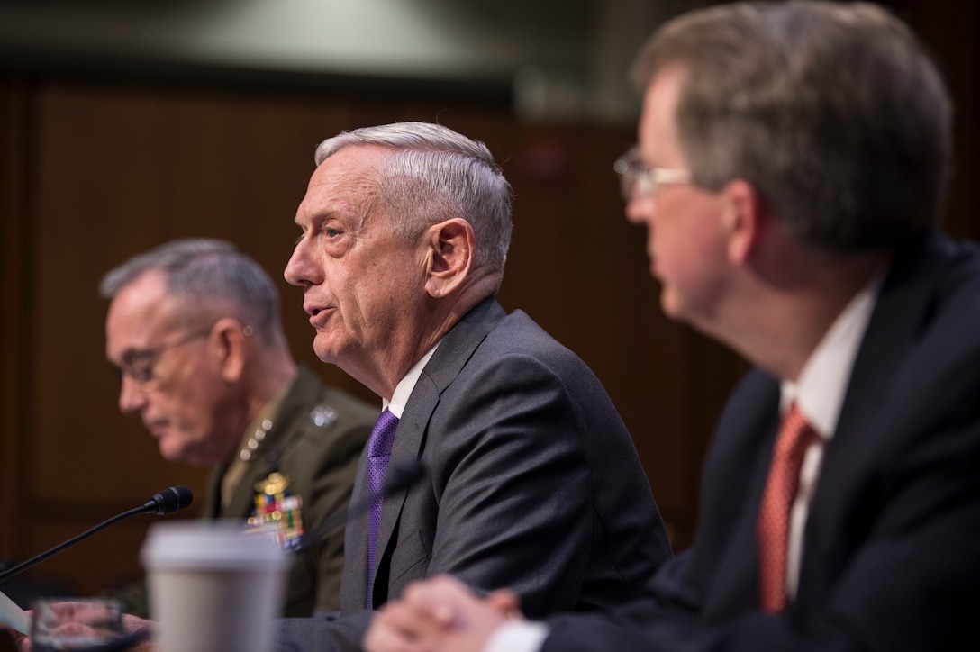 Defense Secretary James N. Mattis testifies on the Defense Department’s posture and fiscal year 2019 budget to the Senate Armed Services Committee.
