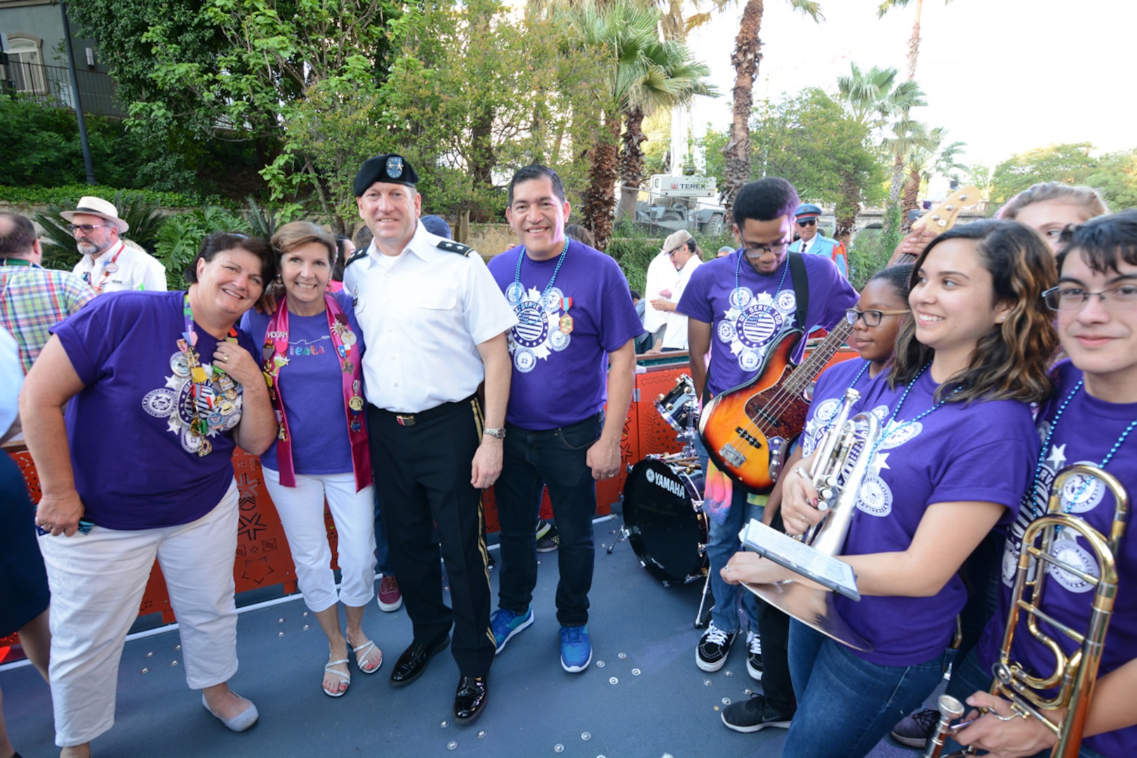 Military representatives from throughout San Antonio took part in the Texas Cavalier River Parade. The parade is one of the key events during Fiesta San Antonio and dates back to 1941. It runs along the River Walk in downtown San Antonio.