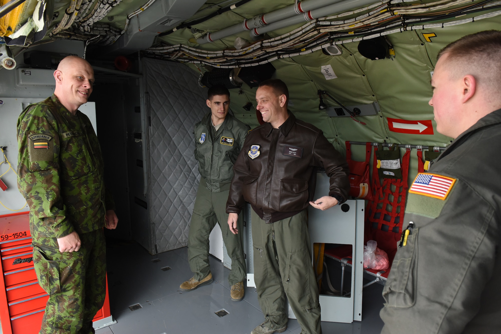 Pennsylvania Command Chief Master Sergeant Regina Stoltzfus and Lithuanian Command Sergeant Major Nerijus Petravičius, as part of the State Partnership Program, visited the 171st Air Refueling Wing in Coraopolis, Pa. April 8, 2018. The pair took time to visit with Airmen, answer questions, give feedback and tour the facilities. (U.S. Air National Guard Photo by Senior Airman Kyle Brooks)