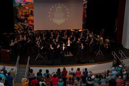 The Band of the West performs as part of Fiesta in Blue in San Antonio, Texas April 24, 2018. The act was dedicated to the 300th Anniversary of San Antonio and honors the city's military heritage. Since 1891, Fiesta has grown into an annual celebration that includes civic and military observances, exhibits, sports, music and food representing the spirit, diversity and vitality of San Antonio. (U.S. Air Force photo by Ismael Ortega / Released)