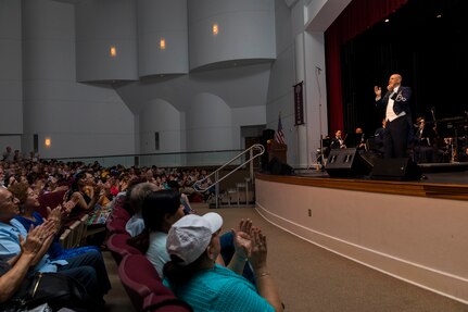 The Band of the West performs as part of Fiesta in Blue in San Antonio, Texas April 24, 2018. The act was dedicated to the 300th Anniversary of San Antonio and honors the city's military heritage. Since 1891, Fiesta has grown into an annual celebration that includes civic and military observances, exhibits, sports, music and food representing the spirit, diversity and vitality of San Antonio. (U.S. Air Force photo by Ismael Ortega / Released)