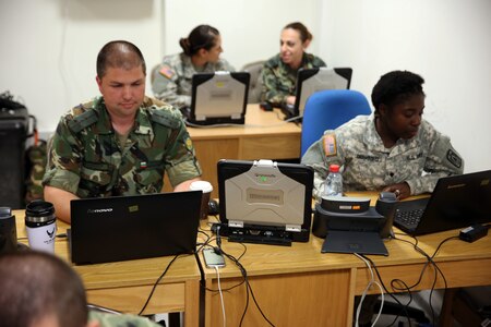 Soldiers at computers