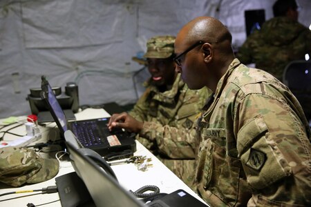 Soldiers at computers