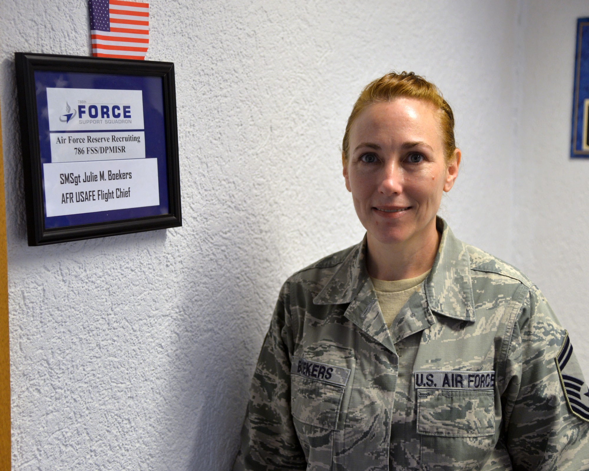 Senior Master Sgt. Julie Boekers has been an Air Force Reserve Recruiter since 2006. She said being a recruiter is an enormous responsibility, but if one of the most rewarding assignments of her career. (U.S. Air Force photo by Staff Sgt. Tory Patterson)