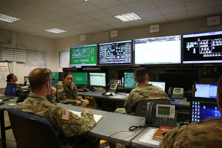Soldiers in command center