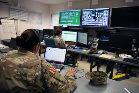 Soldiers at computers