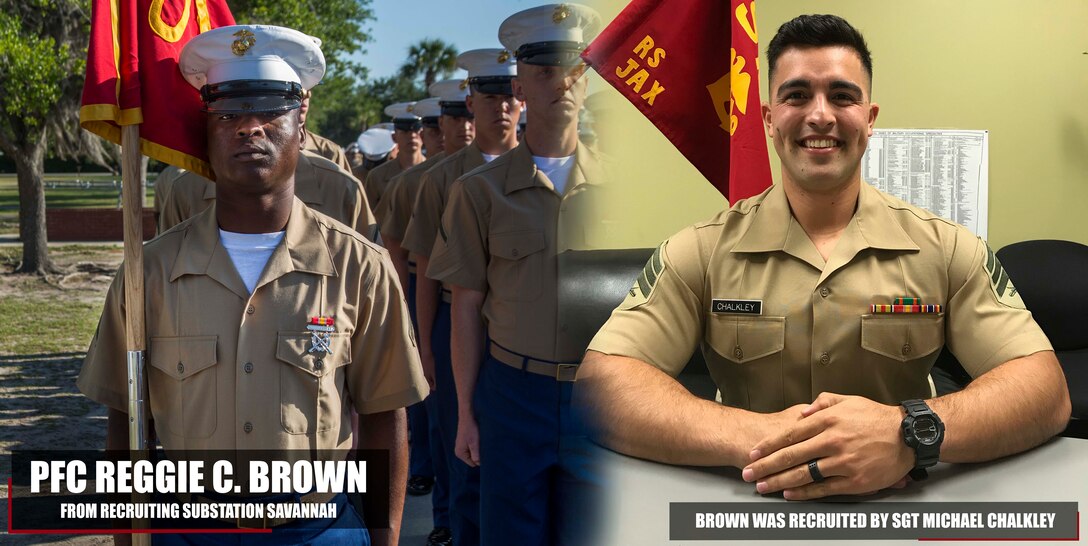 Private First Class Reggie C. Brown graduated Marine Corps recruit training April 27, 2018, aboard Marine Corps Recruit Depot Parris Island, South Carolina. Brown was the Honor Graduate of platoon 2032. Brown was recruited by Sgt. Michael Chalkley from Recruiting Substation Savannah. (U.S. Marine Corps photo by Lance Cpl. Jack A. E. Rigsby)