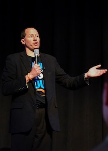 Mike Domitrz, Date Safe Project founder, gives a Sexual Harassment/Assault Response and Prevention presentation in Fort Eustis’ Jacobs Conference Center at Joint Base Langley-Eustis, Virginia, April 25, 2018. The Date Safe Project is a national organization advocating for the importance of healthy dating environments and a clearer understanding of consent. (U.S. Air Force photo by Airman 1st Class Monica Roybal)