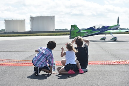 Children watch the 2018 Air and Space Expo rehearsal demonstrations April 27, 2018, at Joint Base Charleston, S.C.