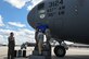 Members of the 315th Airlift Wing reveal the nose art on a C-17 Globemaster III during rehearsal of the Air and Space Expo, April 27, 2018.