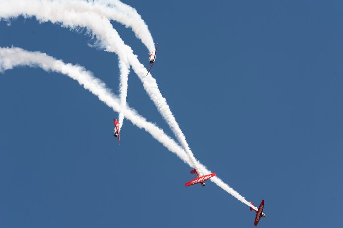 The Aeroshell T-6 Texan Formation Flight performs during Air & Space Expo, Joint Base Charleston, S.C., April 28, 2018.