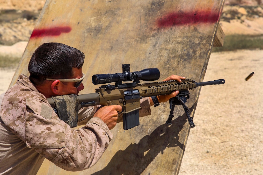 A Marine fires at targets during Exercise Eager Lion.