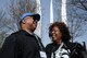 Air Force veteran Chris Jackson and his wife, Desralai Jackson, share a laugh and reminisce at the Air Force Memorial April 21 as they discuss their involvement from 1984-1987 with the Berlin for Lunch Bunch in Germany.